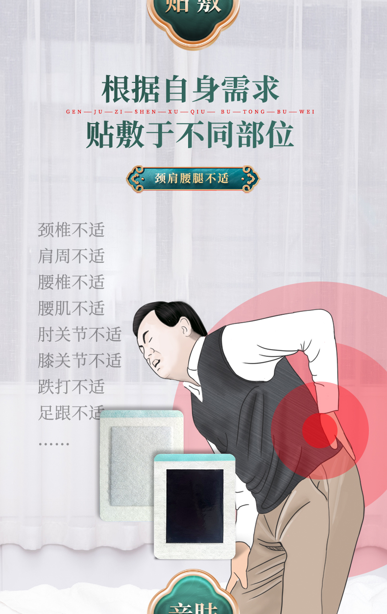 根據(jù)自身不適的情況，按需求貼敷